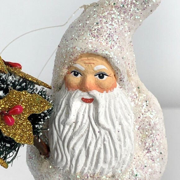 Dept 56 Paper Mache Santa Holding Bristle Brush Tree Iridescent Glitter 5.75" - Picture 2 of 9